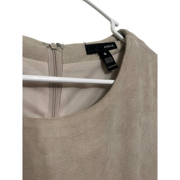 AQUA Tan Beige Neutral Faux Suede Short Sleeve Mini Dress Medium $169 - Picture 3 of 4